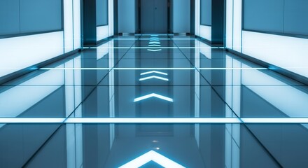 Futuristic Corridor With Illuminated Arrows Leading To An Undetermined Destination