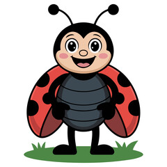 Fototapeta premium A happy cartoon ladybug with big smile. The ladybug has a red and black shell with cute antenna and smiling face 