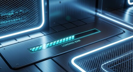 Futuristic Glowing Blue Loading Bar Indicates Data Processing And Internet Connection
