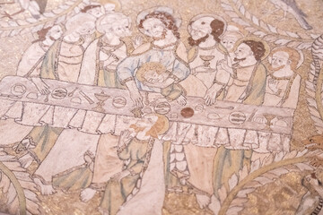 scene from the Passion of Christ,  Passion cloak of Saint Bertrand of Comminges, 14th century, embroidered fabric, cathedral of Our Lady , Haute-Garonne,France