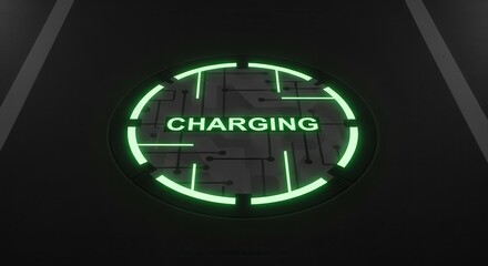Futuristic Glowing Charging Indicator On A Dark Panel Showing Energy Transfer Process