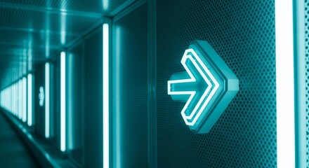 Futuristic Illuminated Arrow Sign Directing Path Within Modern Architectural Structure