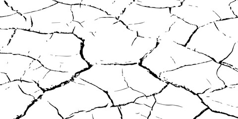 “High-contrast cracked earth texture in black and white, showcasing dry soil patterns and natural fractures. Perfect for backgrounds, overlays, abstract designs, environmental themes, and graphic art.