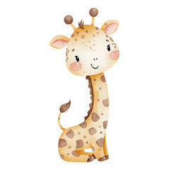 Cute watercolor baby giraffe illustration with soft pastel tones for nursery design