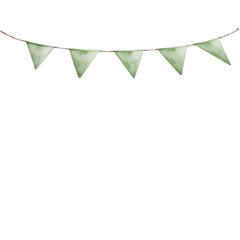 Watercolor green bunting garland for festive decor mockup presentation