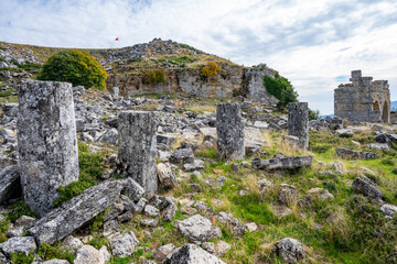 Fototapeta premium Cremna or Kremna (Ancient Greek: Κρῆμνα), was an ancient town in Pisidia. It is situated in the district of Bucak. It stands in a remote valley on a high plateau dominating the ancient Cestrus River 