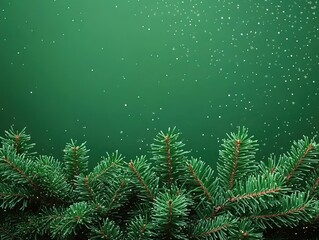 Flat vector illustration of green background with Christmas tree branches at bottom edge and space for text. Minimalist design for Christmas greeting cards, posters, social media posts, 