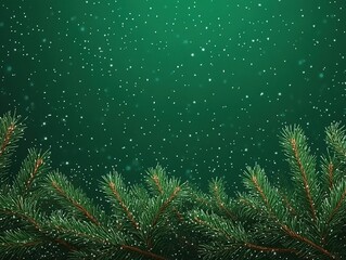 Green background with Christmas tree branches at bottom, vector illustration with copy space for text. Minimalist holiday design for greeting cards, social media posts, promotional posters, 