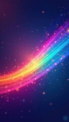 Multi-hued rainbow curve, scattered white stars, dreamy style, cartoon, fantasy, shine