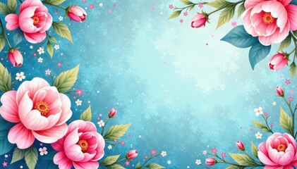 Delicate pink and blue floral vintage pattern on faded background, spring, design, art