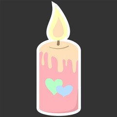 Pastel Heart Candle, Cute Romantic Valentine Illustration.