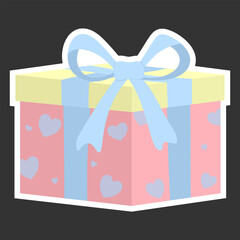 Pastel Gift Box with Ribbon, Cute Valentine Present Illustration
