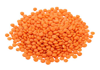 Isolated pile of red lentils ready for cooking and healthy eating in vegetarian diet