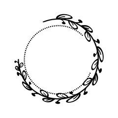 Hand Drawn Leaves Vine Dotted Circle Border Frame.Vector illustration.