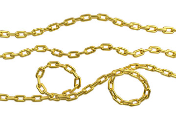 Gold chain links forming a curved line on transparent background 