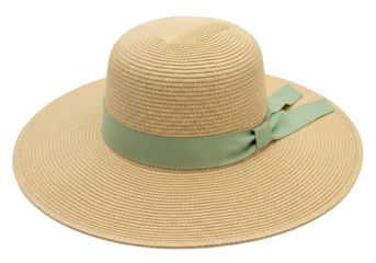 Isolated straw floppy hat with ribbon, women's fashion accessory for sun protection, summer days