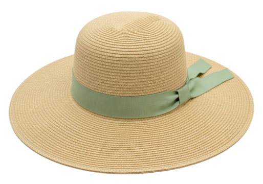 Isolated straw floppy hat with ribbon, women's fashion accessory for sun protection, summer days
