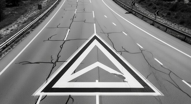 Highway Perspective With Directional Road Markings And Textured Pavement Surface