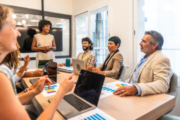 Diverse business team collaborating during an office meeting