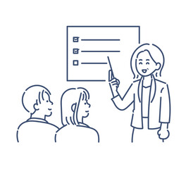 部下に指導を行う40代女性のイラスト　線画のみ