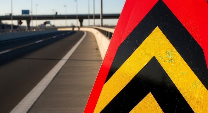 Highway Safety Sign Emphasizing Road Ahead Involving Dynamic And Geometric Patterns.