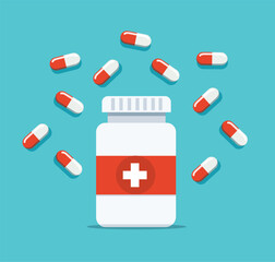 Medical Pill Bottle and Capsules vector Illustration