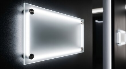 Illuminated Clear Signage Displayed on a Dark Wall, Modern Light Fixture Design