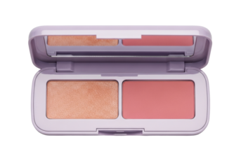 Isolated purple color blush and highlighter palette, beauty product, makeup accessory in studio