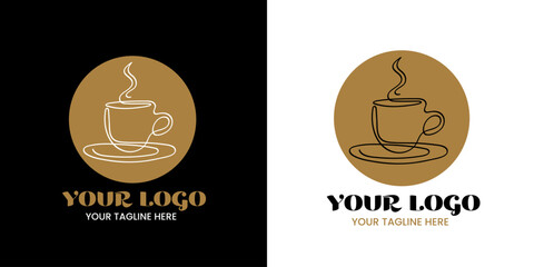 Cup of drink coffee or tea Logo, one single continuous line drawing.