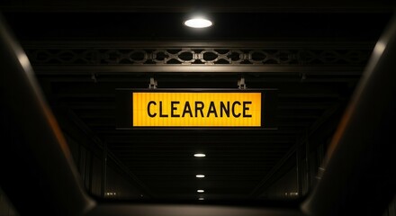 Illuminated Clearance Sign, Showing The Way, In A Dark Tunnel, Perspective Shot