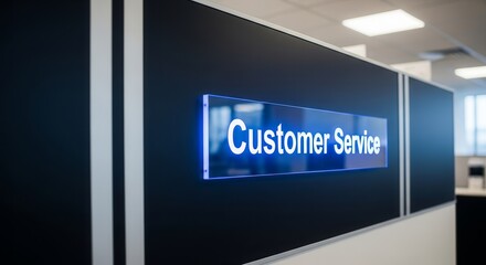 Illuminated Customer Service Signage Indicating Support And Assistance Within Business Space