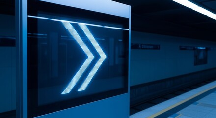 Illuminated Directional Arrow Sign In A Subway Station Guiding Passengers To The Right Destination