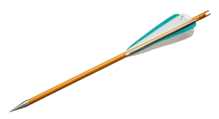 Isolated wooden arrow with fletching for archery or hunting target practice sport tool