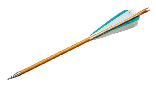 Isolated wooden arrow with fletching for archery or hunting target practice sport tool