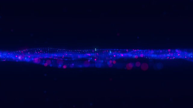 Futuristic technology wave motion with cloud data points. Digital cyberspace concept. Abstract digital wave with moving particles. Big data flow animation.