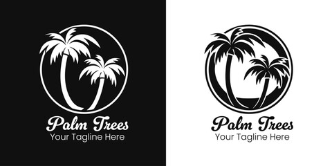 Tropical Palm Trees Silhouette Circular Logo Illustration Nature.Vector illustration.