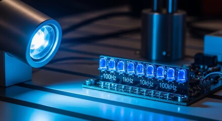 Illuminated Electronic Components Showcasing Advanced Technology With Dramatic Blue Light
