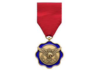 Isolated bronze medal with ribbon for meritorious military service or achievement award