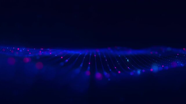 Futuristic technology wave motion with cloud data points. Digital cyberspace concept. Abstract digital wave with moving particles. Big data flow animation.