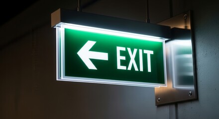 Illuminated Emergency Exit Sign Brightly Displayed Directing Safety and Egress