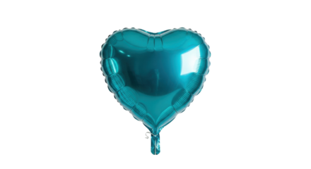 Isolated shiny turquoise heart foil balloon for celebration or decoration in party design