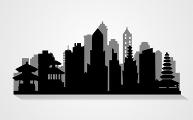 Fototapeta premium Asian City Skyline Silhouette Building and Temple Illustration.Vector illustration.