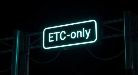 Illuminated ETC Only Freeway Signage At Night Depicting Electronic Toll Collection
