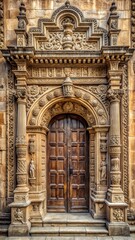 Ancient stone entrance with intricate carvings and ornate details