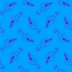 Seamless pattern of abstract groovy style mushroom on blue background. Artistic and surreal decorative design.
