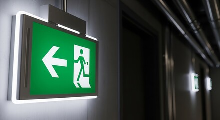 Illuminated Exit Sign Directing People Towards a Path of Safety and a Quick Escape