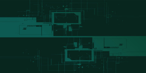 Abstract Green Geometric Composition with Symmetrical Technological Elements.