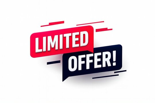Bold red and black speech bubbles announcing a limited offer with white text and subtle red accents
