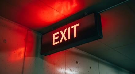 Illuminated Exit Sign Providing Guidance and Direction In a Concrete Structure Setting