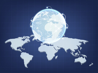 Global Network Connection Background – Digital Earth Globe with World Map and Data Lines Technology Illustration